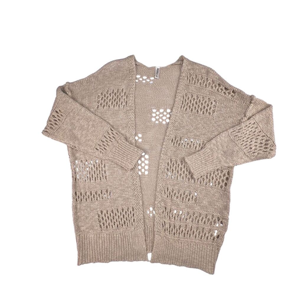 Grecerelle Sweater Large Natural Beige Chunky Open Knit Crochet Style Cardigan
